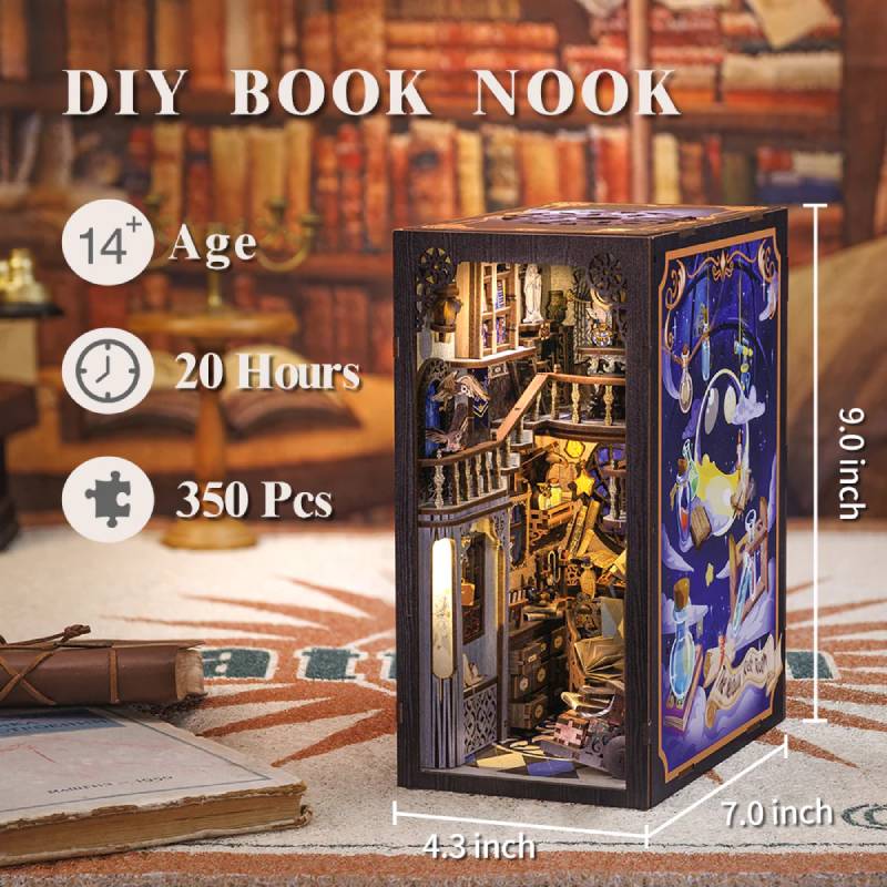 Miniature Dollhouse With LED Light and Dust Cover, DIY Book Nook Kit,  Bookshelf Decor, Handmade Gift, 3D Puzzle eternal Bookstore 